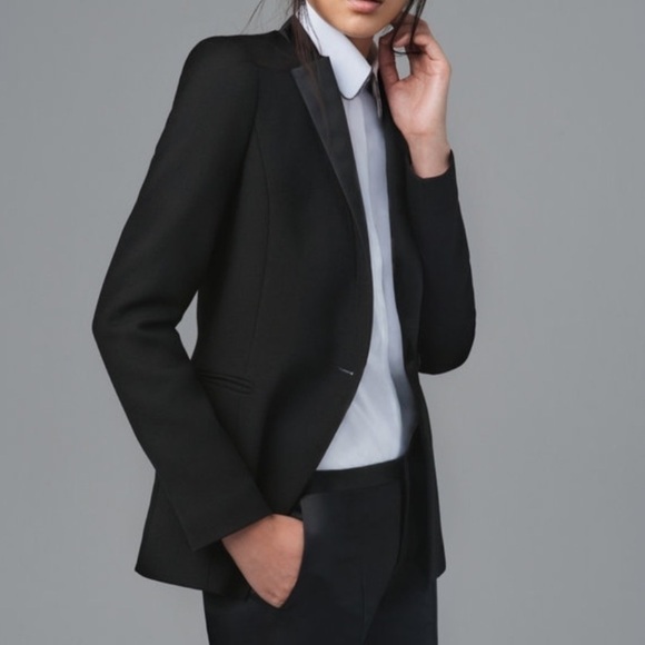 Zara Black Satin Lapel Tuxedo Jacket Blazer Single Button Size XS - Picture 1 of 7